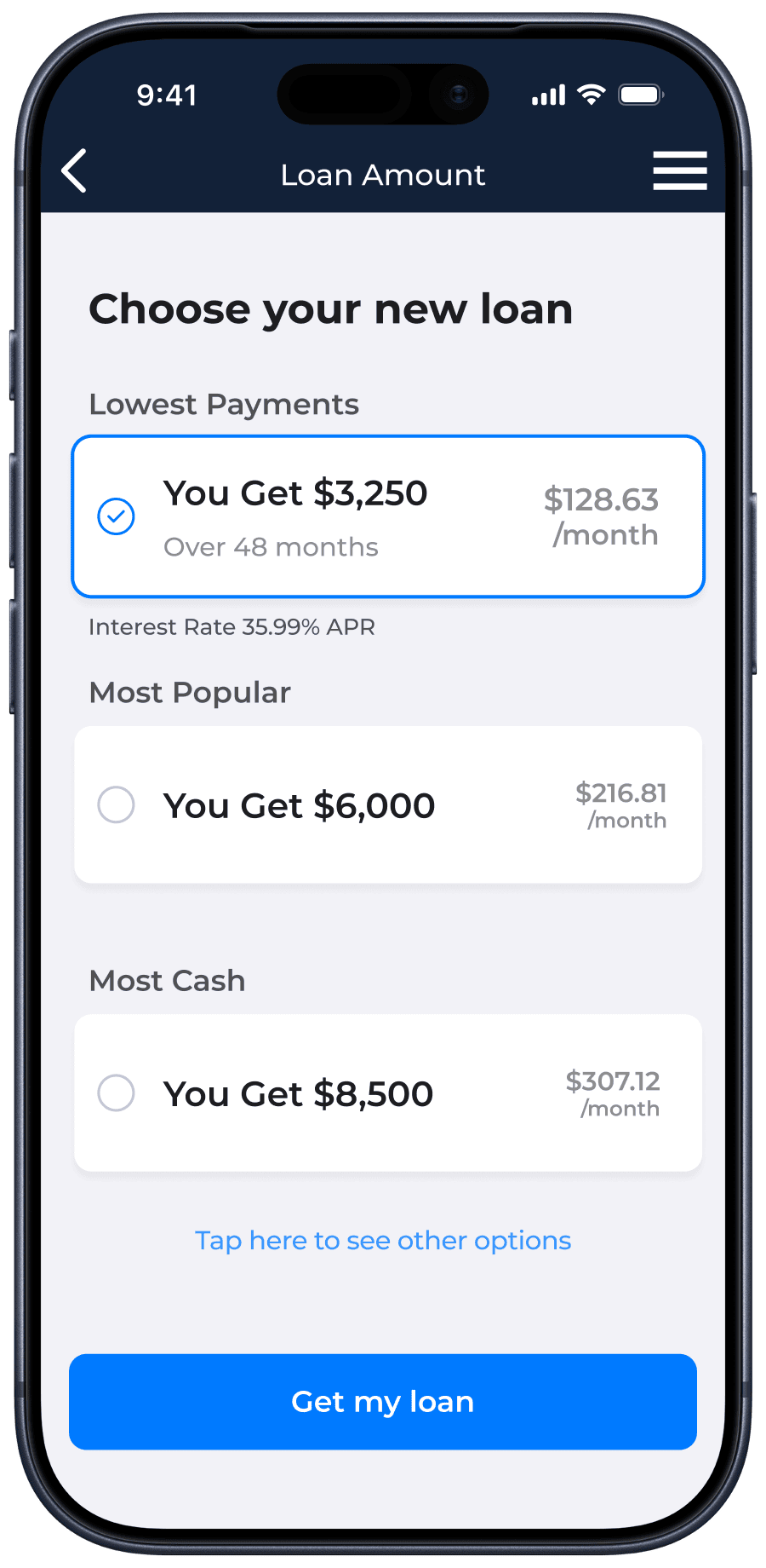 Together Loans app application progress screen with borrower and cosigner steps