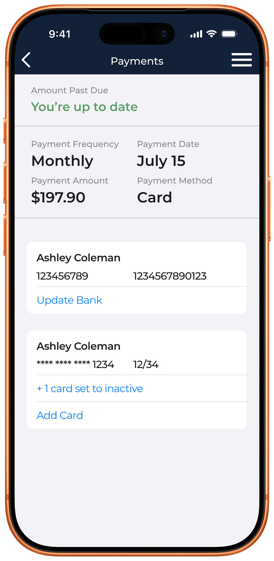 Together Loans app payment screen showing payment options and balance